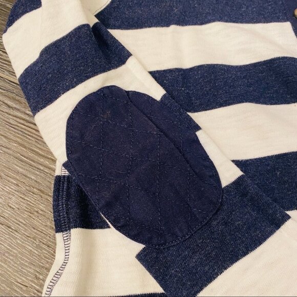 H&M Navy Blue & White Striped Nautical Sweatshirt Elbow Patches Crest Sz S - Picture 4 of 15